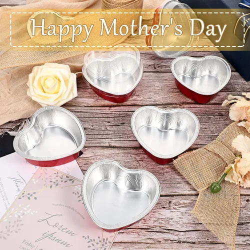Vista 7 de Patelai 100 juegos de moldes para pasteles en forma de corazón con tapas, 3.4 fl oz/3.4 onzas, moldes de aluminio para magdalenas, desechables, mini