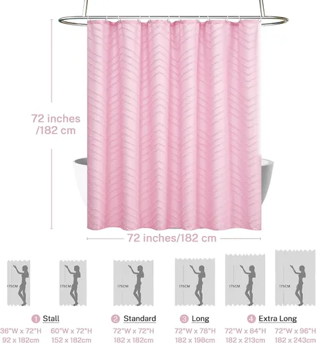 Vista 111 de Cortina de ducha Siiluminisoy de 36x72 beige, cortina de ducha de tela de tamaño pequeño, cortinas de ducha de tela con tufting, diseño chevron a