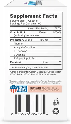 Vista 2 de NeuropAWAY Apoyo nervioso PM, con ácido R-alfa lipoico para ayudar a proporcionar alivio nervioso en tan solo 5 días, acetil-L-carnitina, teanina