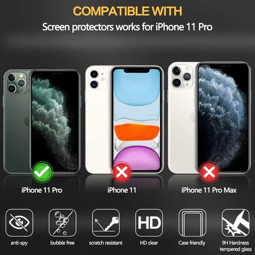 Vista 2 de Paquete de 2 + 2 protectores de pantalla de privacidad para iPhone 11 Pro de 5.8 pulgadas + protector de lente de cámara para iPhone 11 Pro