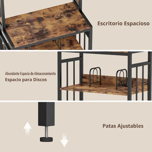 Vista 4 de IRONCK Soporte para tocadiscos, almacenamiento de discos de vinilo de 2 niveles, mesa grande para tocadiscos con estación de carga, soporte