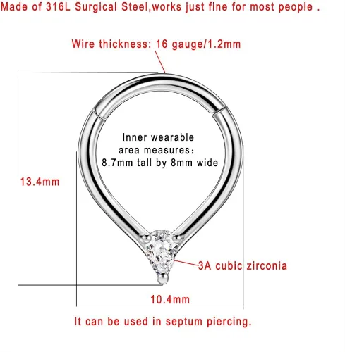 Vista 2 de FANSING Piercing de acero quirúrgico de 056oz y 0315in para mujer Metal circonita cúbica