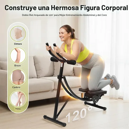 Vista 4 de Abdominal Crunch Coaster, Height Adjustable Ab Trainer Abdominal Whole with LCD Monitor & Six Silent Rollers, Body Workout Machine for Home