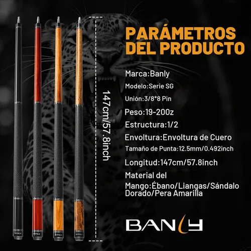 Vista 8 de Banly Carbon Fiber Pool Cue Stick 12.5mm Time Crystal Tip, Low Deflection Pool Cue Professional Billiard Cue Sticks with Gift Box