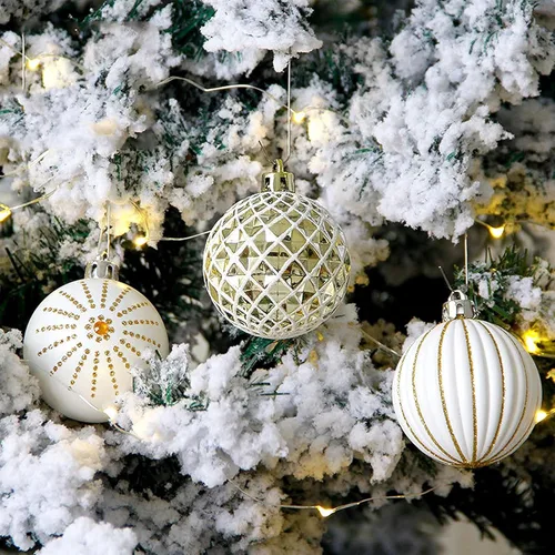 Vista 3 de 30 bolas de adorno de Navidad, 60 mm, doradas y blancas, decoraciones de Navidad para árbol de Navidad, adornos colgantes irrompibles para fiestas