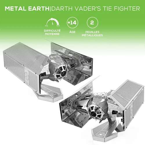 Vista 5 de Fascinations Metal Earth Star Wars OT Darth Vader Tie Fighter 3D Kit de modelo de metal