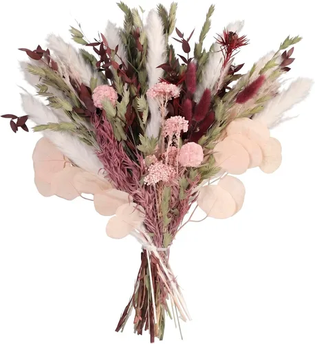 Vista 10 de Ramo de flores secas naturales, decoración de hierba de las pampas con plantas preservadas, arreglos florales rústicos bohemios para centros de mesa