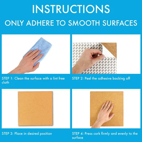 Vista 6 de Azulejos cuadrados de corcho de 12 x 12 pulgadas con parte trasera autoadhesiva, 1/2 pulgada de grosor, mini tablones de anuncios de pared