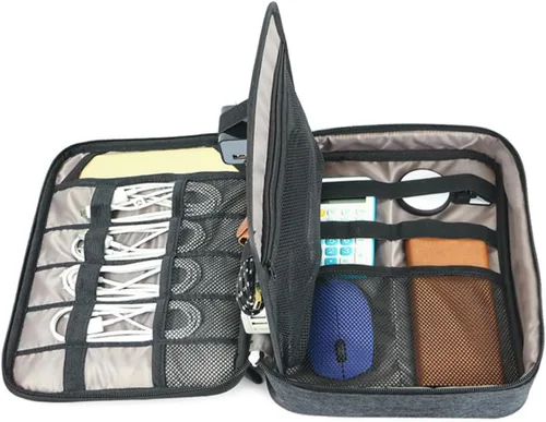 Vista 9 de Multi-Layer Electronic Organizer Bag with Tablet Pocket Portable Cable Storage Pouch for Travel Impact and Dust Resistant Digital Accessories Case