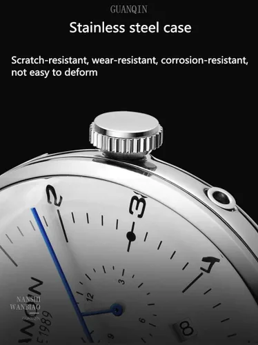 Vista 5 de Guanqin - Reloj de pulsera mecánico analógico automático para hombre, con banda de acero, fase lunar