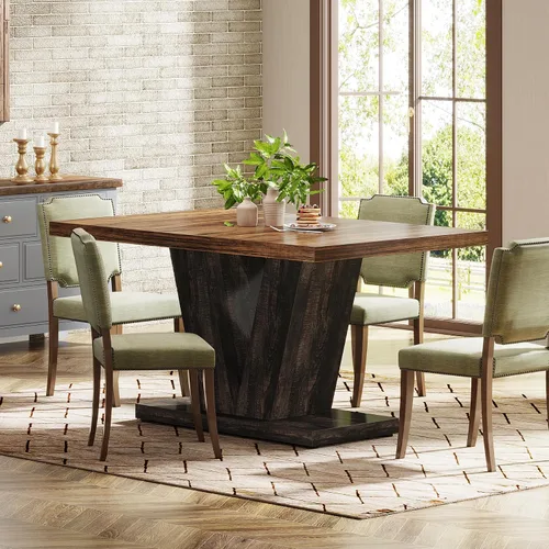 Vista 8 de Tribesigns Mesa de comedor de 47 pulgadas para 4, mesa de comedor de cocina negra con pedestal resistente, mesa de comedor de madera de granja