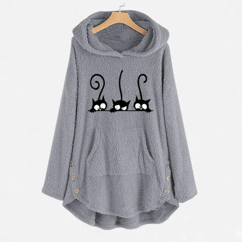 Vista 2 de ZJRXM Sudadera con capucha de manga larga para mujer, diseño de gato, para otoño e invierno, con forro polar, para adolescentes y niñas