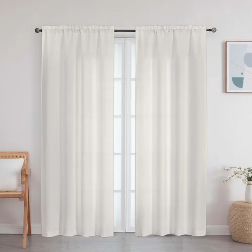 Vista 15 de Cortinas de lino para dormitorio y sala de estar de 96 pulgadas de largo, juego de 2 paneles, con bolsillo para cortinero, filtrado de luz, textura