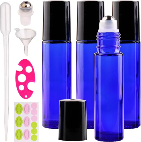 Vista 18 de inice 100 botellas de roll-on de 10 ml de vidrio ámbar para aceites esenciales con bolas de rodillo de acero inoxidable y tapa de aleación