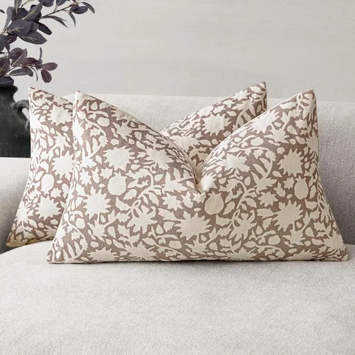 Vista 27 de Foindtower - Juego de 2 fundas de almohada decorativas con flores neutras estilo farmhouse, fundas de almohada boho para sofá, sofá cama