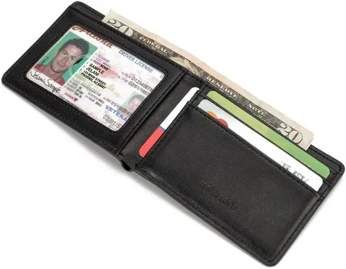 Vista 5 de Cartera delgada para hombre con bolsillo frontal para tarjeta de identificación con bloqueo RFID