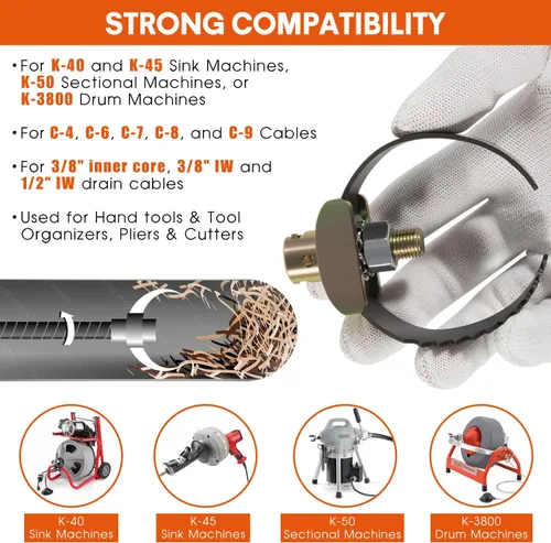 Vista 2 de 52817 T-231 - Herramienta de limpieza de drenaje de acoplamiento de cable C resistente de 2-1/2 pulgadas, se adapta a cables seccionales C-4 C-6 C-7
