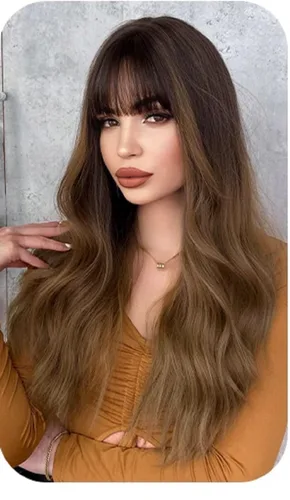 Vista 3 de Marie Osmond Full Bangs largo ondulado pelo sintético mujeres natural sin tapa pelucas