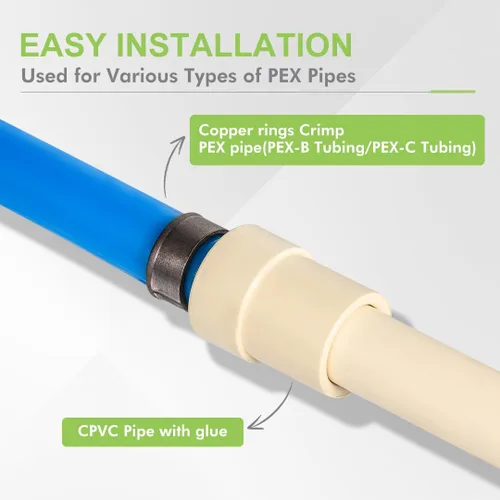 Vista 7 de Paquete de 2 adaptadores de transición de CPVC de 1/2 pulgada Pex x 1/2 pulgadas, accesorios PEX de latón resistente para conexión de tubería PEX-B