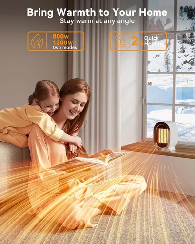 Vista 5 de Calentador Eléctrico de Espacio QQT, Calentadores de Espacio Portátiles de Alta Eficiencia Energética para Uso en Interiores, Ventilador Calentador