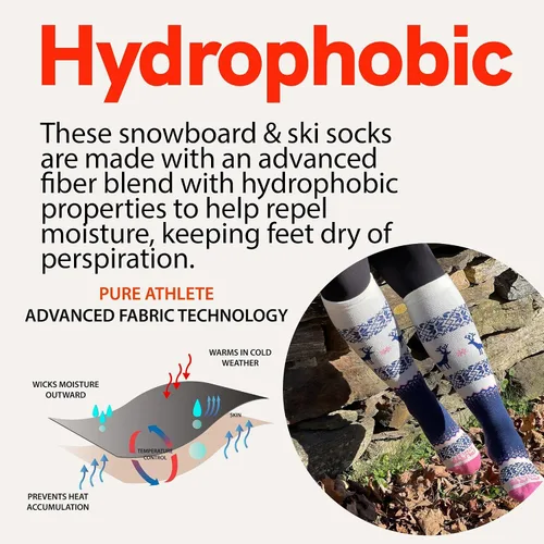 Vista 6 de Pure Athlete Calcetines de esquí de lana cálida de invierno – Pack de calcetines de esquí de merino para snowboard para mujeres y hombres 1 Par