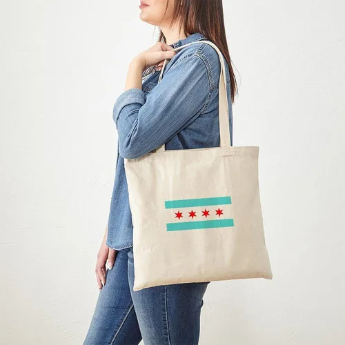 Vista 2 de CafePress Bolsa de compras de lona beige natural reutilizable con bandera de Chicago