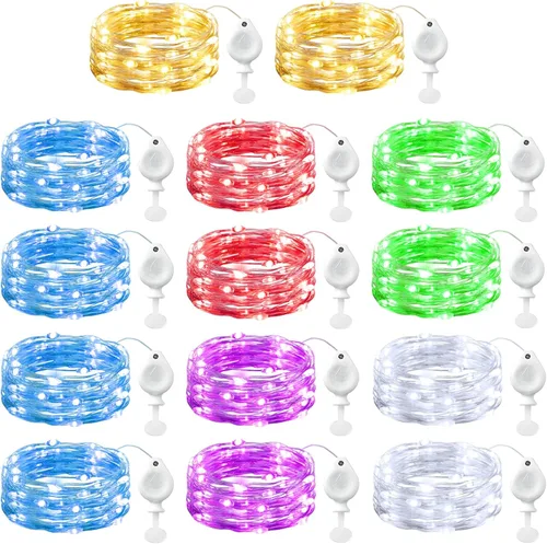 Vista 8 de Brightown Paquete de 12 luces de hadas con pilas de 7 pies para decoración navideña 20 LED Silver Wire Starry Light for Table Centerpieces, Mason