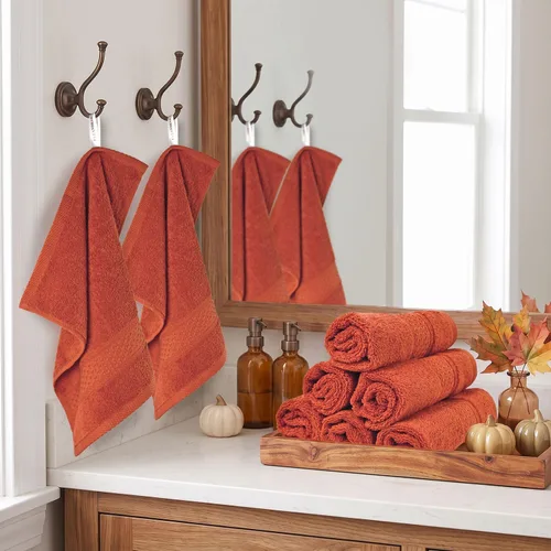Vista 5 de Cleanbear Paquete de 8 paños de algodón suave, toallas de otoño rojo Rojo ladrillo