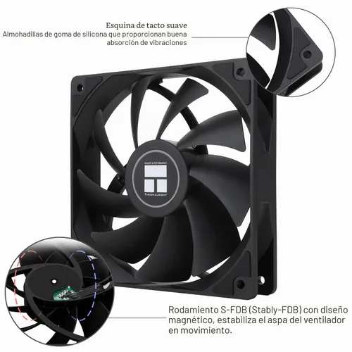 Vista 4 de Thermalright Ventilador de CPU TL-C12C X5, refrigeración negra, ventilador en la versión sin iluminación, establece lazos o ventilador de PC