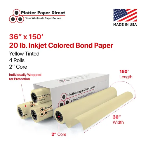 Vista 2 de Plotter Paper Direct (20 libras, color amarillo 4 rollos, núcleo de 2 pulgadas 36 pulgadas x 150 pies) para impresión CAD en impresoras