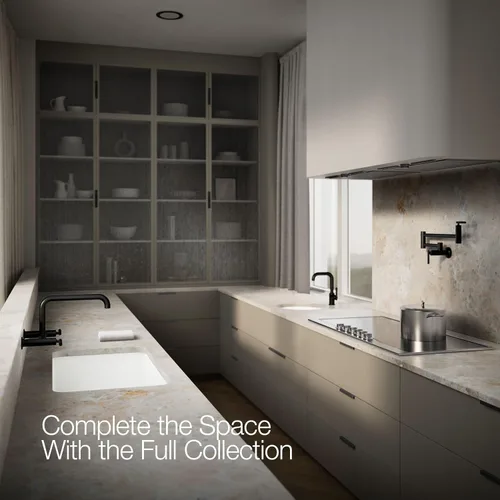 Vista 10 de KOHLER Purist Grifo de fregadero de cocina de dos agujeros para montaje en pared con boquilla de 13-7/8 pulgadas, negro mate