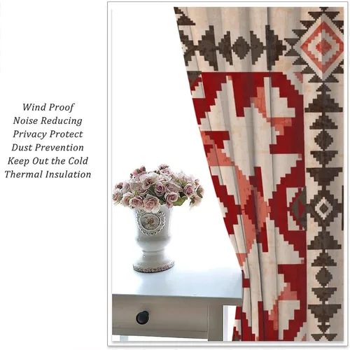 Vista 247 de Cortinas con patrón geométrico tribal, estilo suroeste, azteca, rústico, occidental, nativo americano, opacas, con bolsillo para barra, decoración