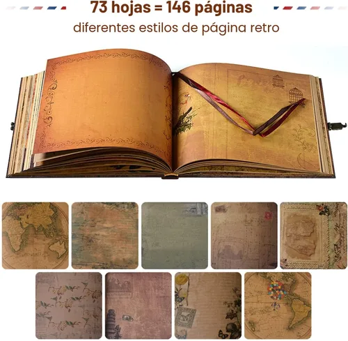 Vista 3 de JIMBON Nuestro álbum de fotos de libro de aventuras, estilo retro, tapa de letras en relieve, diario de viaje, kit de libro de recortes