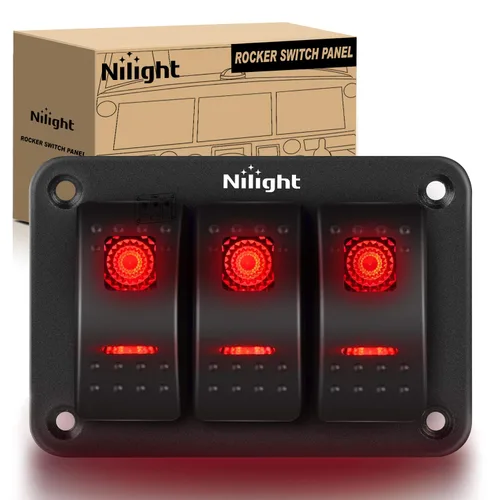 Vista 45 de Nilight Panel de Interruptores Basculantes de 2 Posiciones con Luz LED Naranja, 5 Pines On/Off, Interruptores Basculantes de Aluminio Precableados