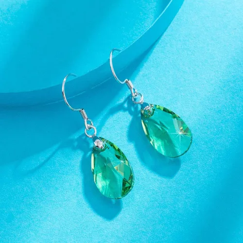 Vista 48 de Aretes colgantes de cristal austriaco con forma de lágrima para mujer, joyería hipoalergénica de plata de ley 925