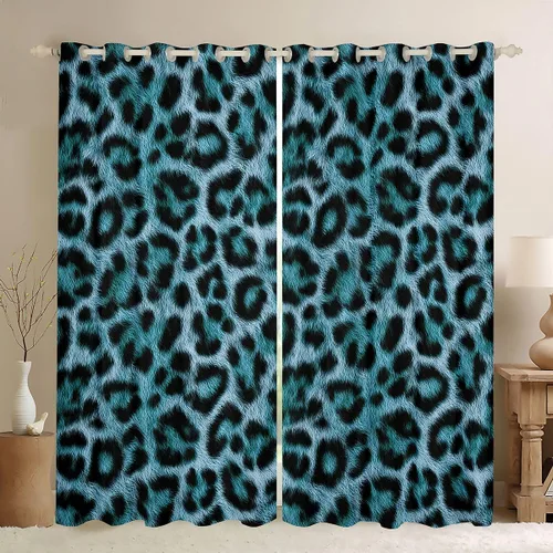 Vista 8 de Feelyou Purple Leopard Print Blackout Curtains Black Wild Safari Darkening Drapes for Bedroom Living Room Decor Cheetah Fur Wildlife Thermal
