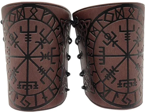 Vista 20 de Medieval Leather Bracers Embossed Viking Knight Cosplay Arm Guard Jormungandr Brazo de cuero Armadura-marrón (2pcs)