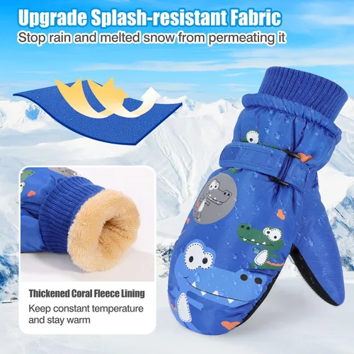 Vista 2 de MoKo Manoplas de esquí para niños, guantes de esquí aislados impermeables para niñas y niños, guantes de nieve de invierno para niños