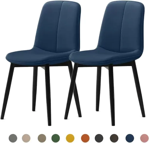 Vista 27 de Juego de sillas de comedor modernas, de piel sintética con asiento tapizado de 1.6 in, patas de acero al carbono de mediados de siglo, silla Beige