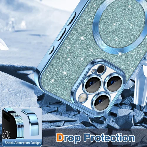 Vista 61 de Hython para iPhone 15 Plus Funda con chispas brillantes, Fundas transparentes magnéticas con protector de lente de cámara [Compatible con MagSafe]