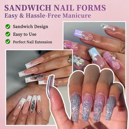 Vista 13 de 280 formas de uñas dobles tipo sándwich, 14 tamaños, forma ovalada para gel constructor, moldes de extensión de uñas reutilizables de cobertura