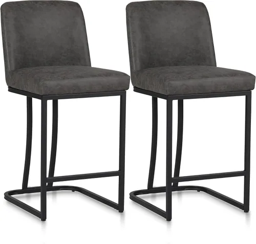 Vista 18 de ALPHA HOME Taburetes de mostrador con respaldos, taburetes de bar de 24 pulgadas para isla de cocina, silla de bar tapizada de piel sintética