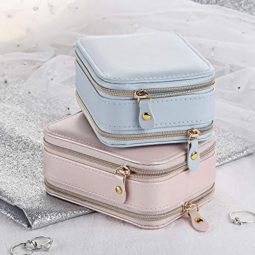 Vista 6 de Mini joyero, organizador de joyas de viaje y estuche de almacenamiento (azul)