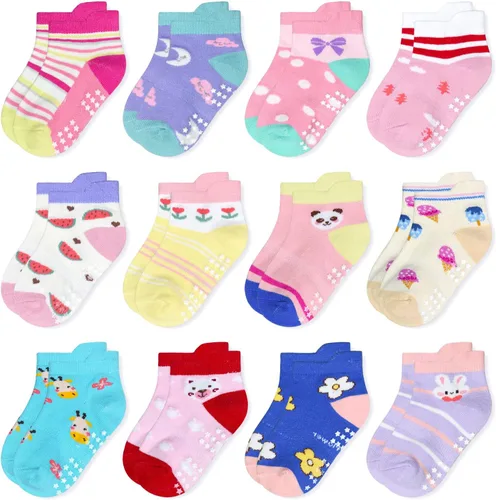Vista 15 de SkiBeaut Calcetines antideslizantes para niños y niñas de 1 a 7 años, 12 pares de calcetines para niños y niñas