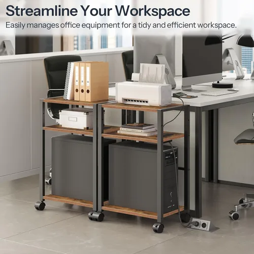Vista 5 de HOOBRO Soporte de torre para computadora, soporte de torre de PC de 3 niveles, soporte de PC con estación de carga, soporte móvil para CPU que se