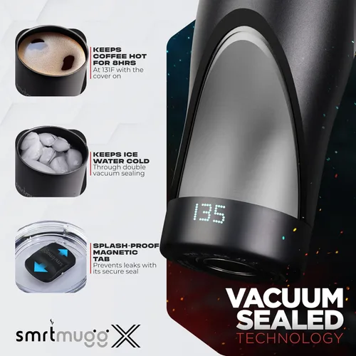 Vista 4 de SMRTMUGG X Taza de café calentada de 19 oz., duración de batería de 8 horas, autocalentamiento, temperatura controlada ajustable, pantalla LCD
