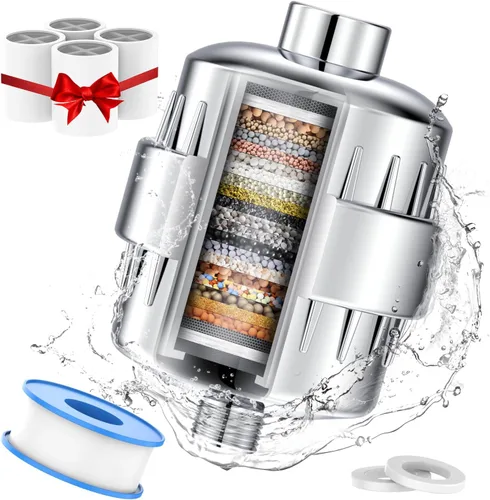 Vista 11 de Filtro de ducha negro para agua dura, filtro de ducha de 24 etapas con 4 cartuchos de filtro reemplazables que protege tu piel y cabello del cloro