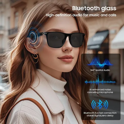 Vista 5 de Lentes de traductor AI, lentes de sol Bluetooth con más de 110 idiomas, lentes inteligentes inalámbricos alimentados por IA, interpretación