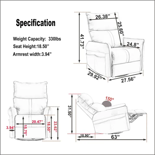 Vista 3 de Silla reclinable giratoria de 270°