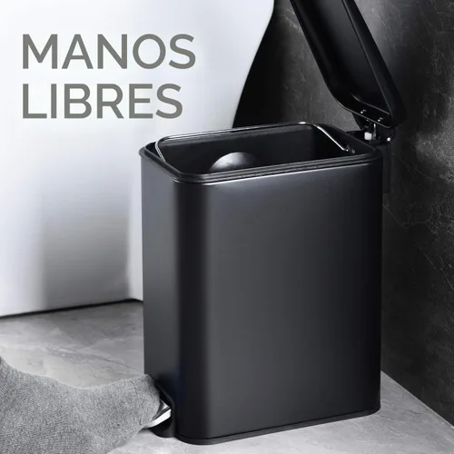 Vista 5 de HILFA Basurero compacto de acero inoxidable con escalón rectangular de 5 litros/1.3 galones, baño y cocina, negro mate, SB3200-MB